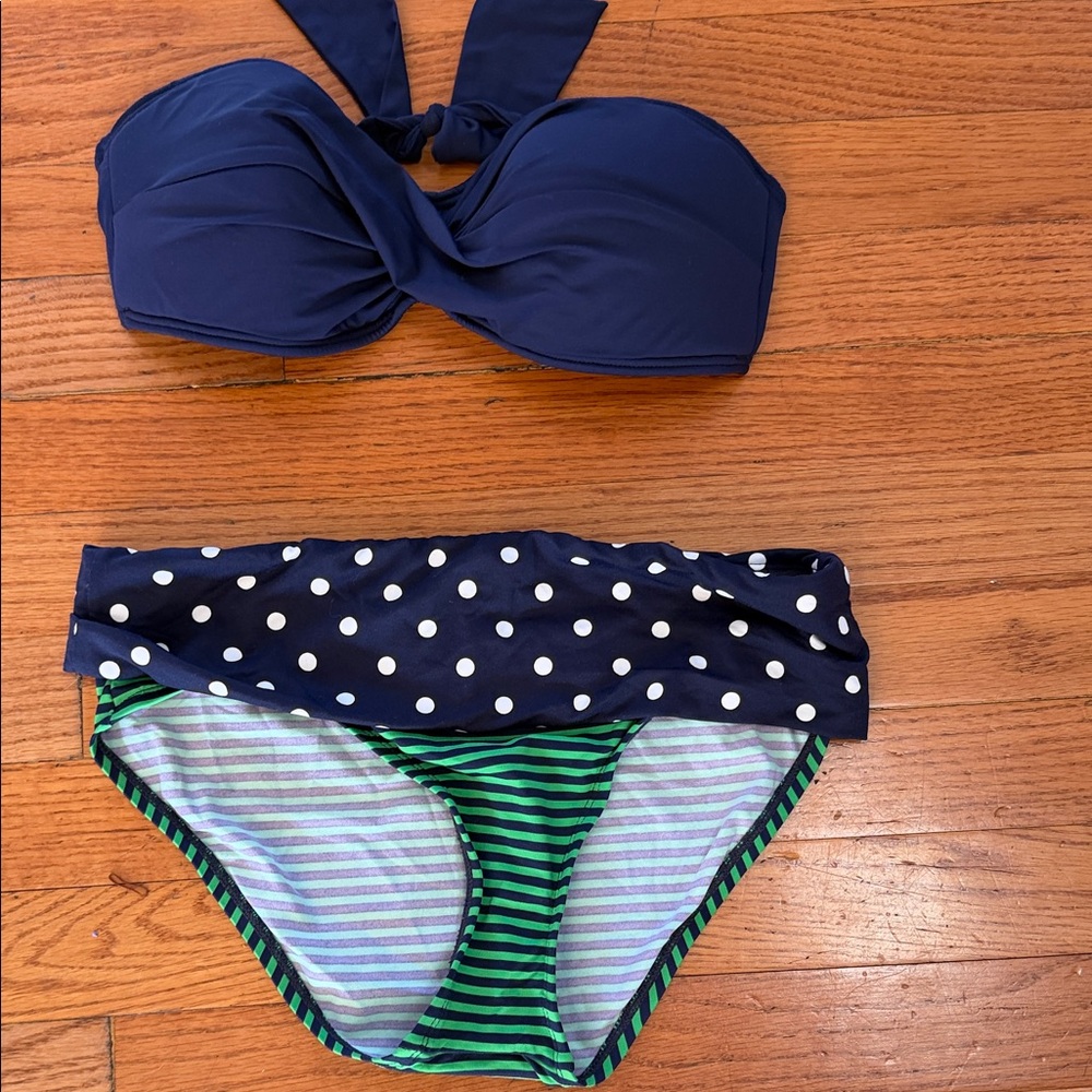 Tommy Bahama XS Swim Polka Dot Bikini Set - Navy &green $158 NWT